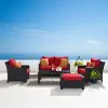 Deco Red 5 Piece Loveseat with Club Chairs and Ottoman Patio Set