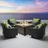 Deco Green 5 Piece Motion Club Chairs with Fire Table Patio Set