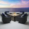 Deco Navy 5 Piece Motion Club Chairs with Fire Table Patio Set