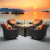 Deco Orange 5 Piece Motion Club Chairs with Fire Table Patio Set