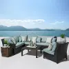 Deco Light Blue 6 Piece Sectional and Coffee Table Patio Set