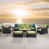 Deco Green 8 Piece Sofa with Club Chairs and Ottomans Patio Set