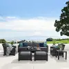 Deco Gray 8 Piece Sofa with Club Chairs and Ottomans Patio Set