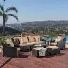 Deco Beige 8 Piece Sofa with Club Chairs and Ottomans Patio Set