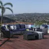 Deco Navy 8 Piece Sofa with Club Chairs and Ottomans Patio Set