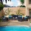 Deco Blue 8 Piece Sofa with Motion Club Chairs and Ottomans Patio Set