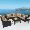 Deco Beige 9 Piece Sectional and Club Chairs Patio Set