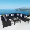 Deco Navy 9 Piece Sectional and Club Chairs Patio Set