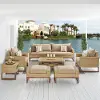 Mili Beige 8 Piece Sofa with Club Chairs and Ottomans Patio Set