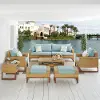 Mili Light Blue 8 Piece Sofa with Club Chairs and Ottomans Patio Set