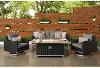 Milo Charcoal Espresso 4 Piece Loveseat with Fire Table Patio Set