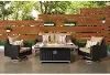 Milo Beige Espresso 4 Piece Loveseat with Fire Table Patio Set