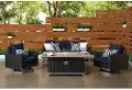 Milo Navy Espresso 4 Piece Loveseat with Fire Table Patio Set