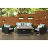 Milo Light Blue Espresso 4 Piece Loveseat with Fire Table Patio Set