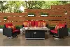 Milo Red Espresso 4 Piece Loveseat with Fire Table Patio Set