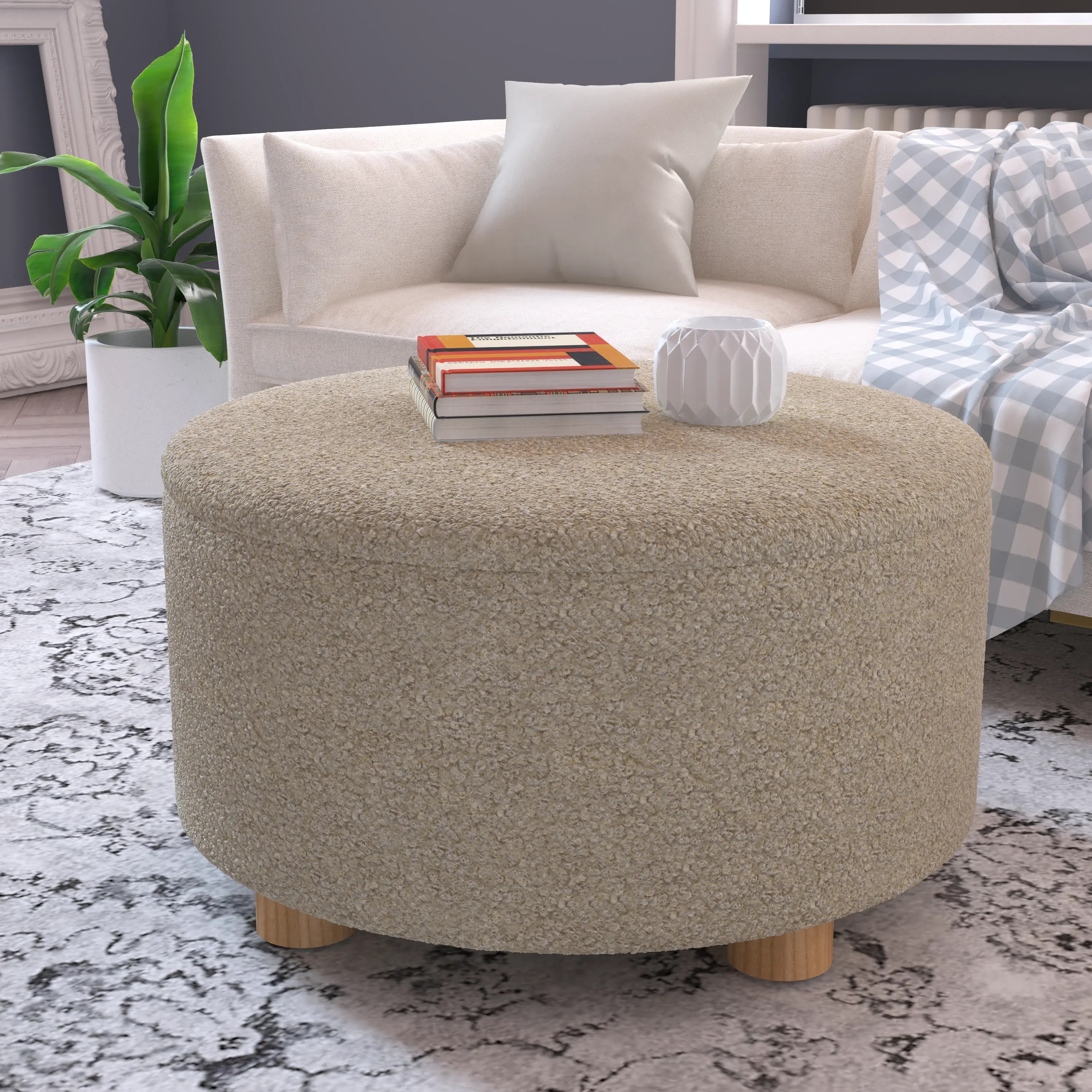 676DLYTST Bouclé Beige Storage Ottoman-1