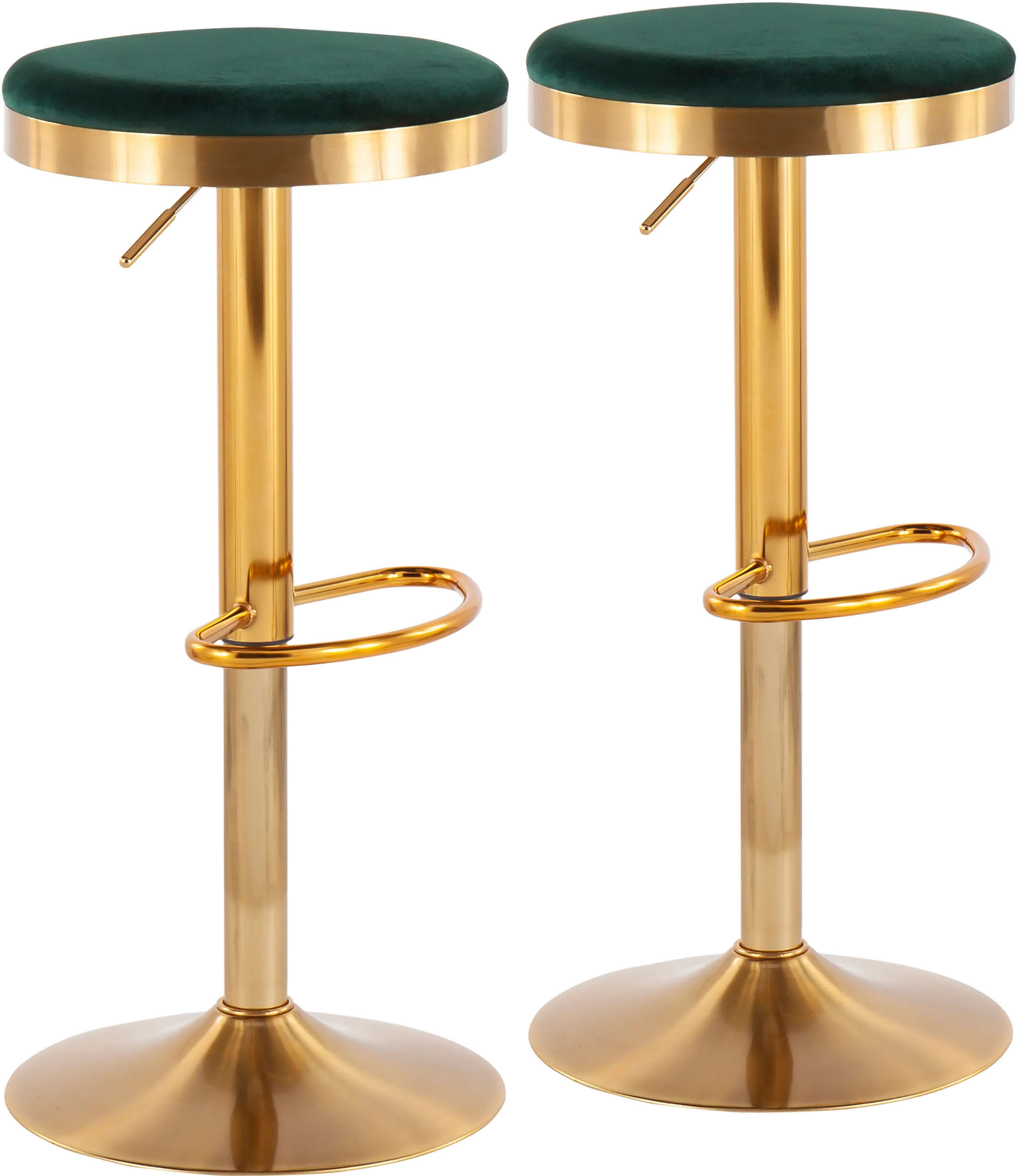 BS-DAKOTA_AUVGN2 Dakota 2 Set Adjustable Barstool in Gold Steel and Green Velvet-1