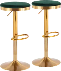 BS-DAKOTA_AUVGN2 Dakota 2 Set Adjustable Barstool in Gold Steel and Green Velvet