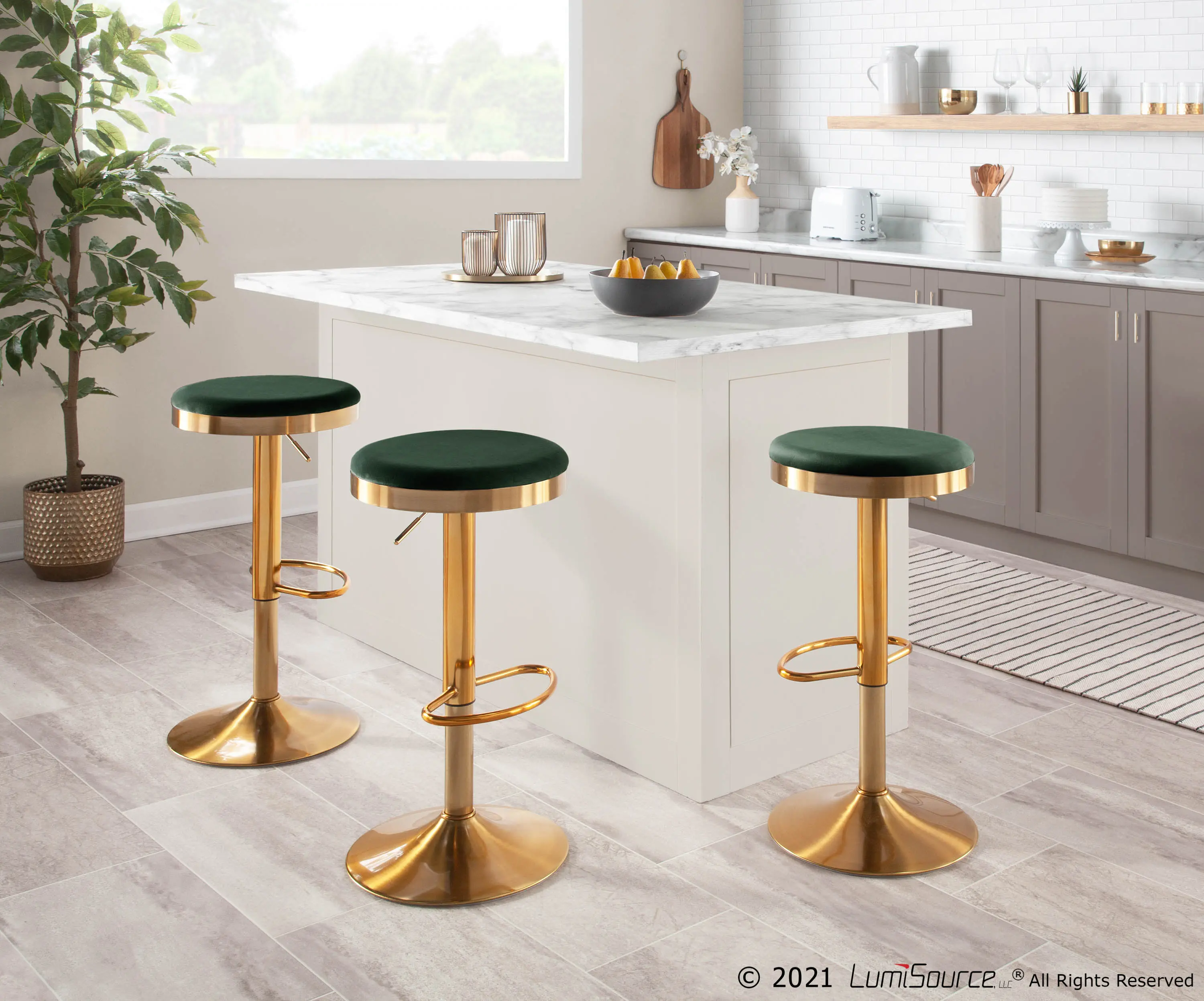 BS-DAKOTA_AUVGN2 Dakota 2 Set Adjustable Barstool in Gold Steel and Green Velvet-2