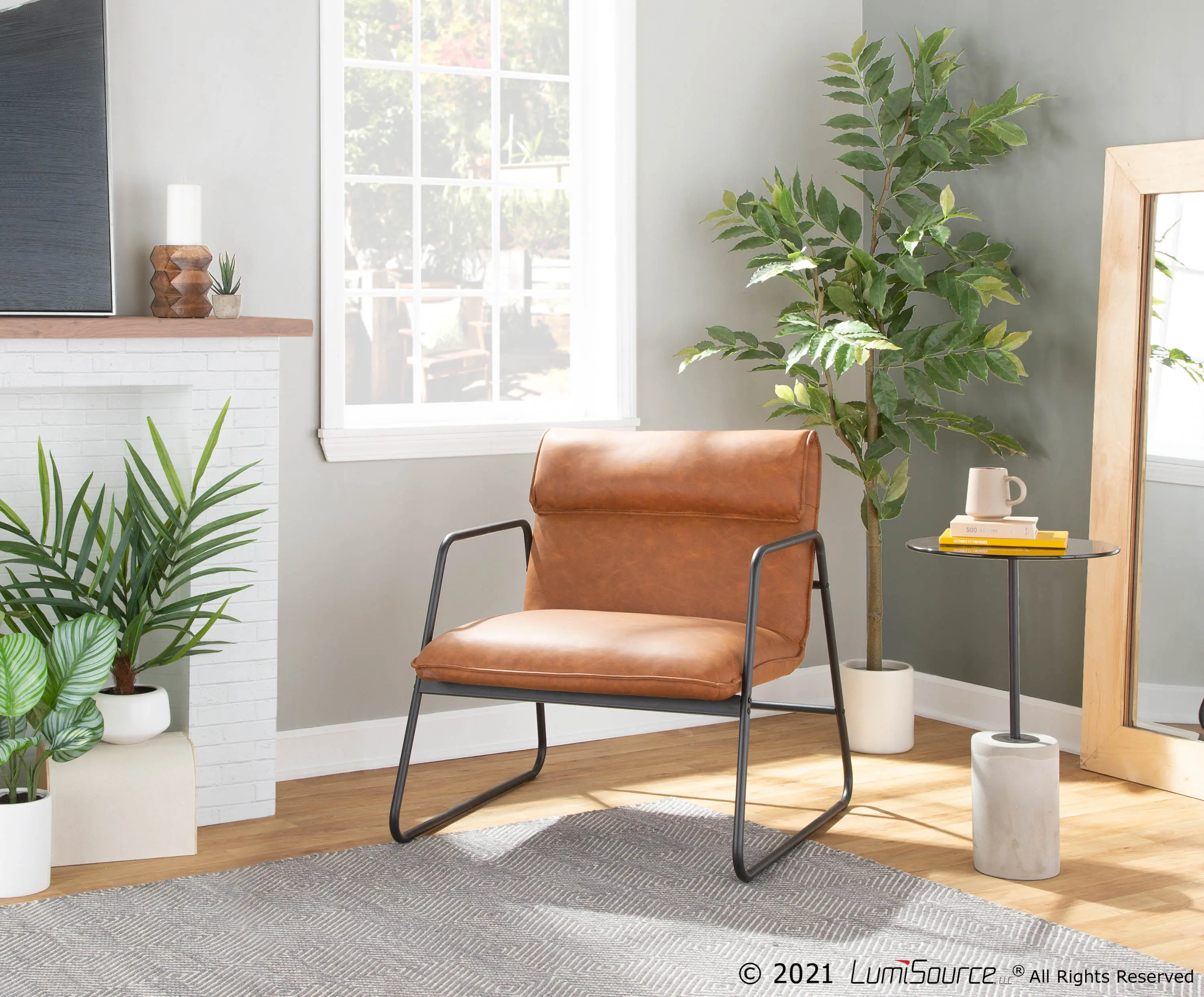 CHR-CASPERARM_BKCAM Casper Arm Chair Medium Brown Faux Leather-2