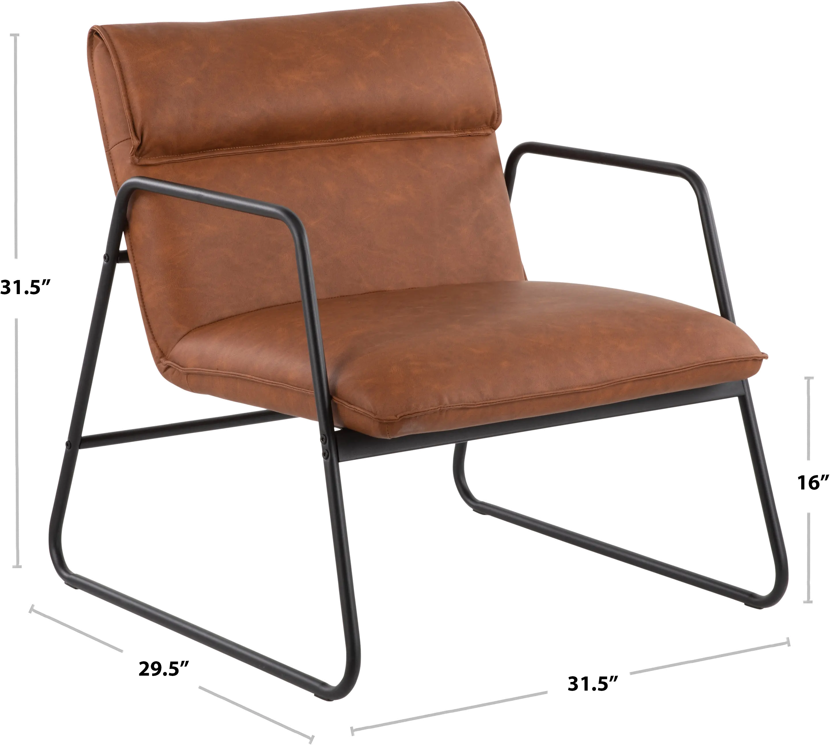 CHR-CASPERARM_BKCAM Casper Arm Chair Medium Brown Faux Leather-8