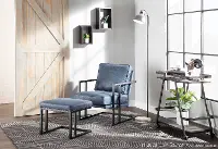C2-ROMAN_BKBU Roman Blue Faux Leather Lounge Chair and Ottoman