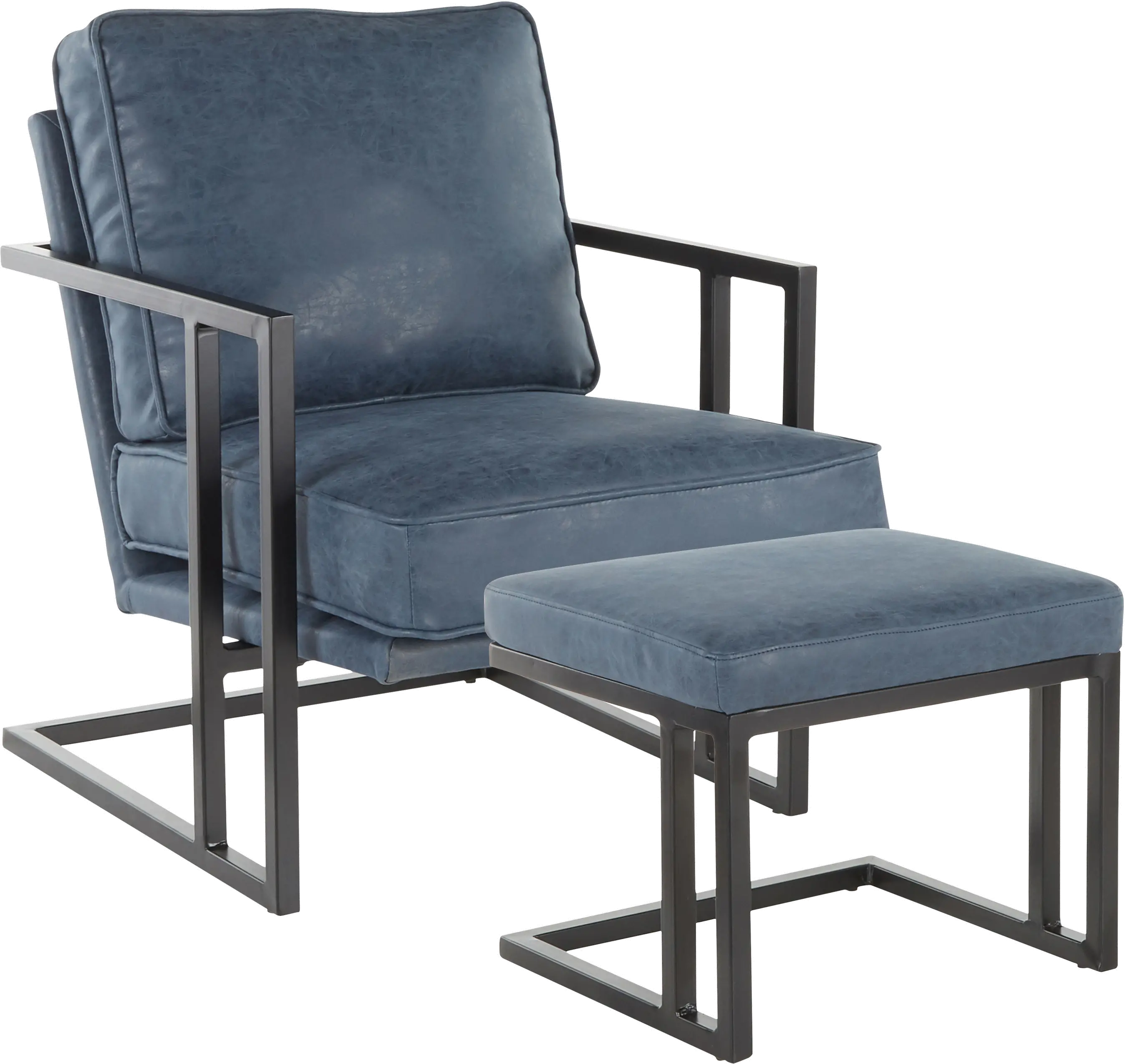 C2-ROMAN_BKBU Roman Blue Faux Leather Lounge Chair and Ottoman-3
