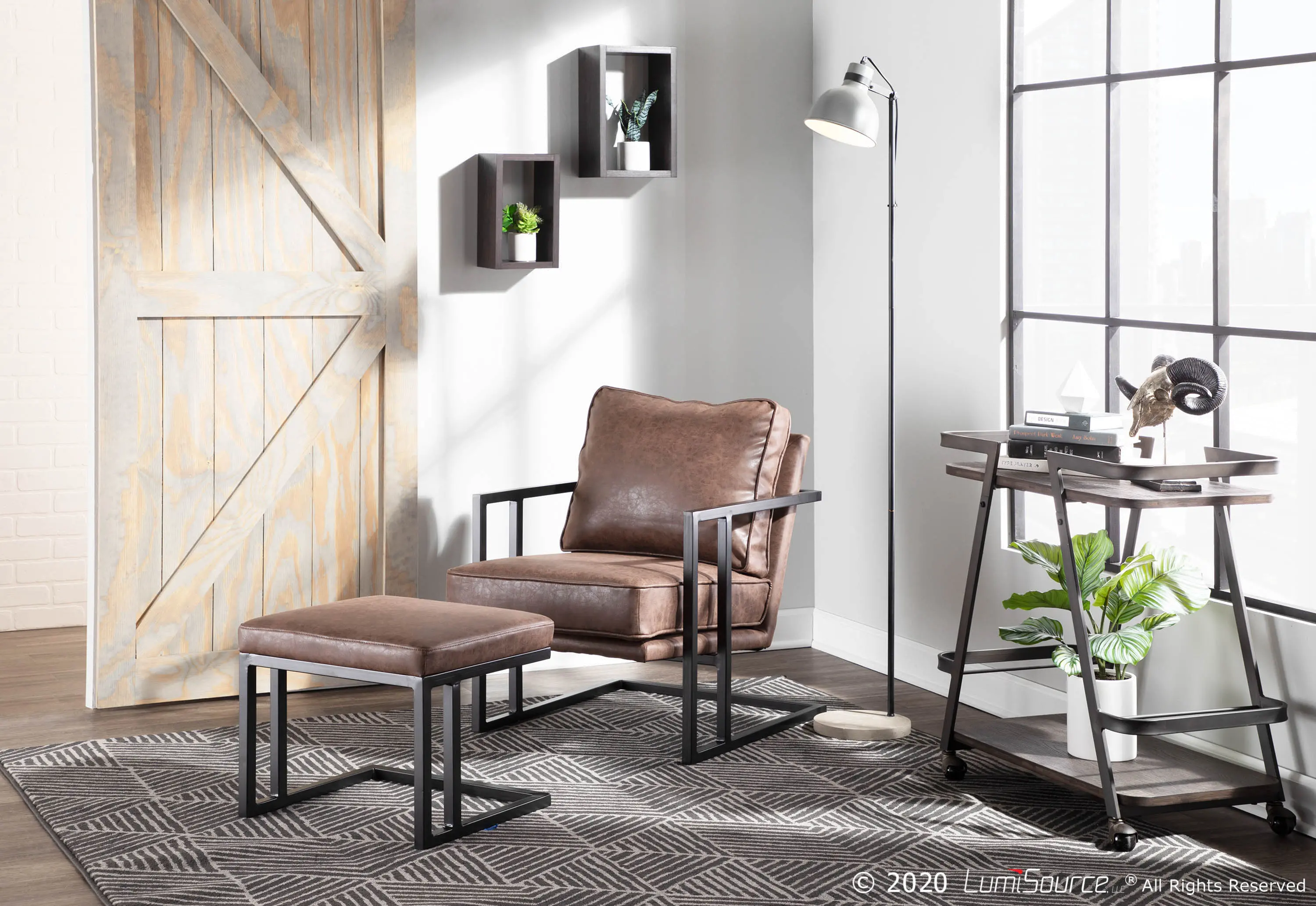 C2-ROMAN_BKE Roman Dark Brown Faux Leather Lounge Chair and Ottoman-1