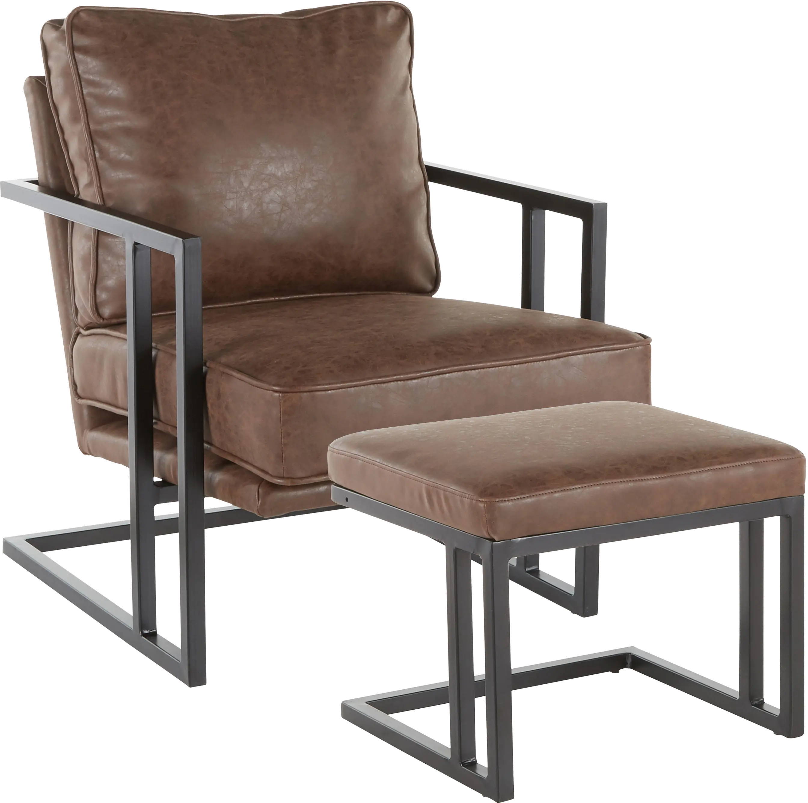 C2-ROMAN_BKE Roman Dark Brown Faux Leather Lounge Chair and Ottoman-3