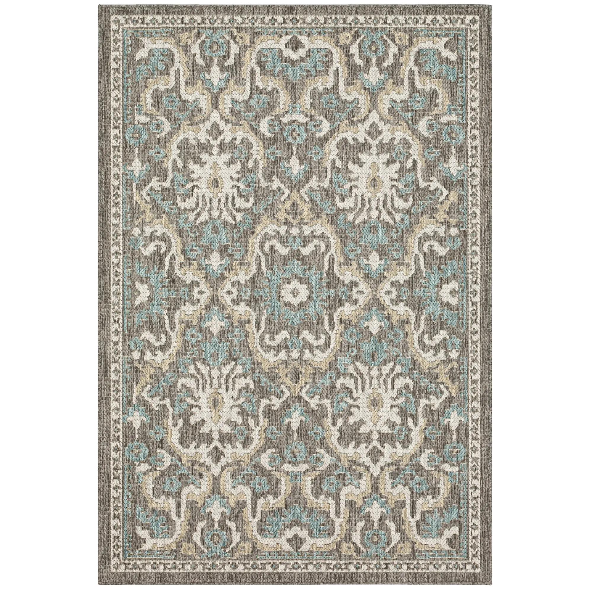 92311-E422 Mohawk Outdoor Home 5 x 8 Oushak Platinum Aqua Indoor-Outdoor Rug-1
