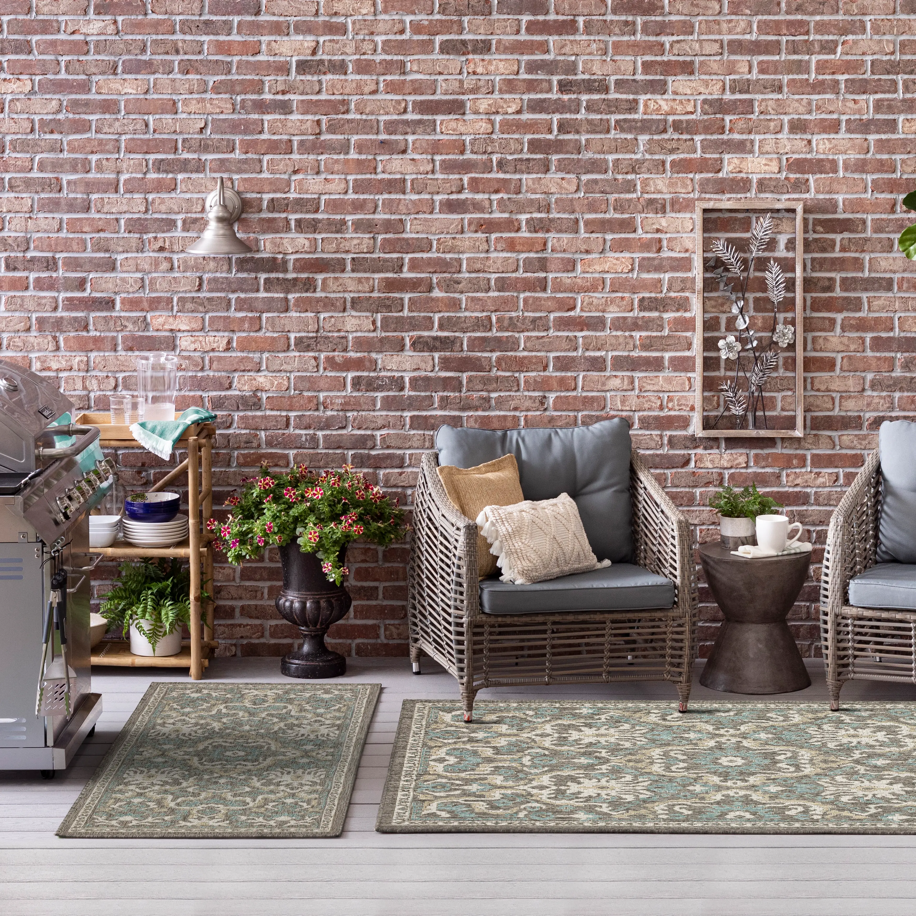 92311-E422 Mohawk Outdoor Home 5 x 8 Oushak Platinum Aqua Indoor-Outdoor Rug-2