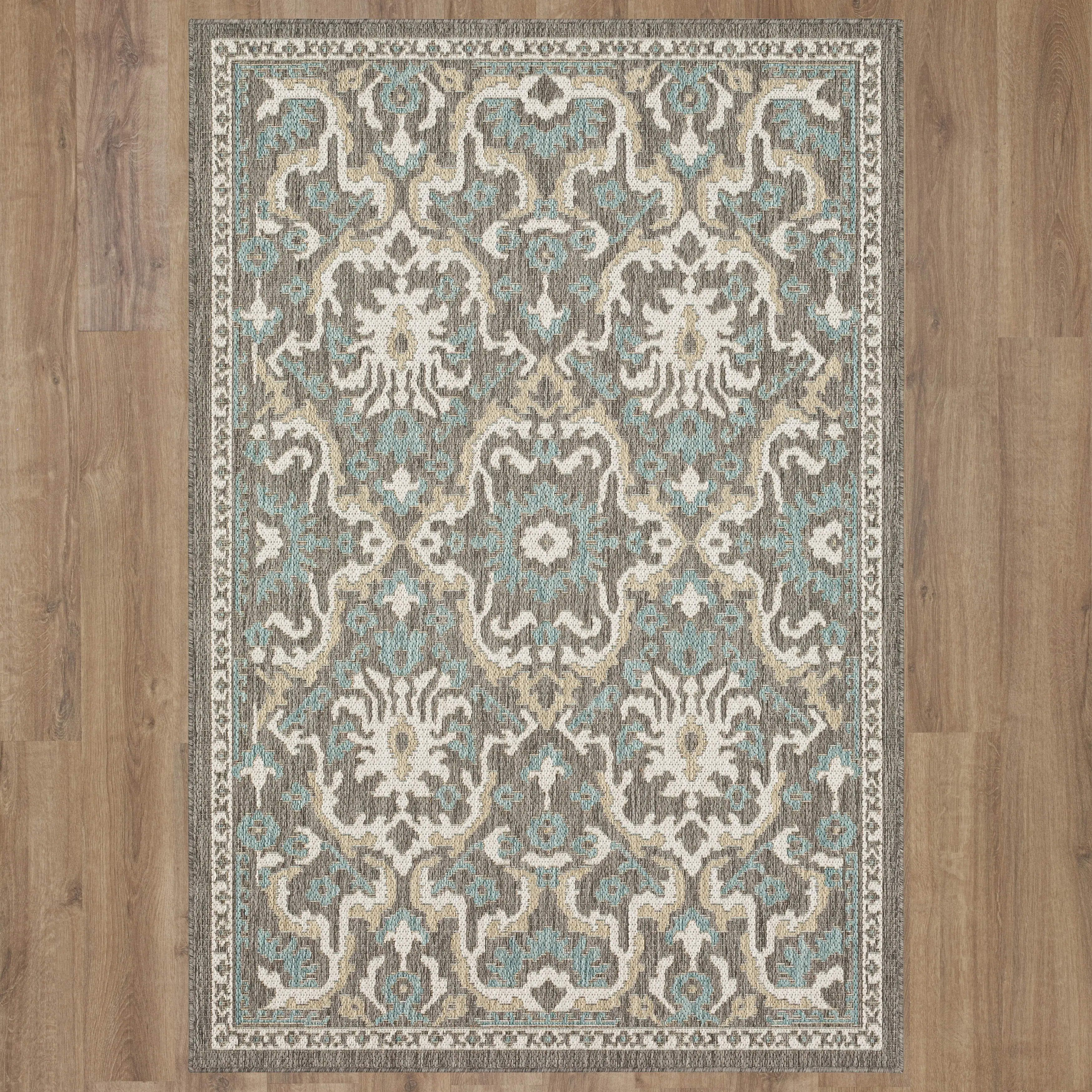 92311-E422 Mohawk Outdoor Home 5 x 8 Oushak Platinum Aqua Indoor-Outdoor Rug-3