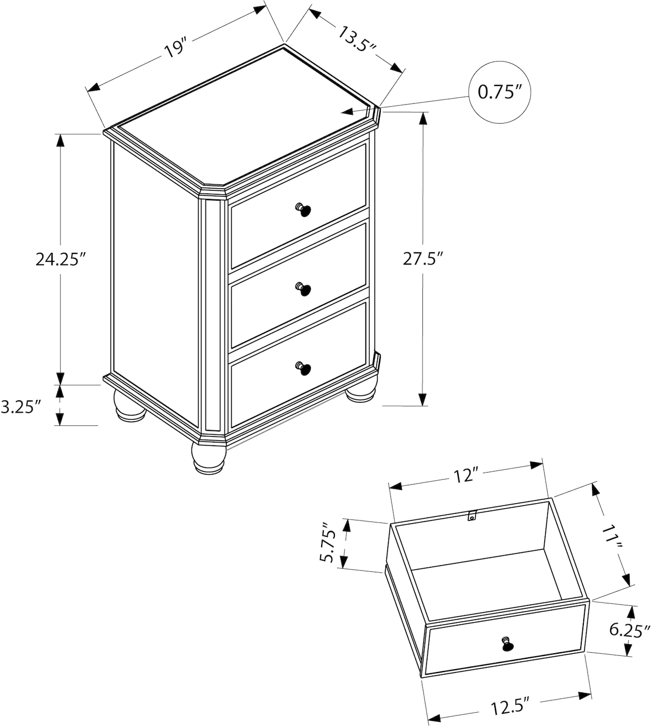 Camille Mirrored 3 Drawer Dresser-4