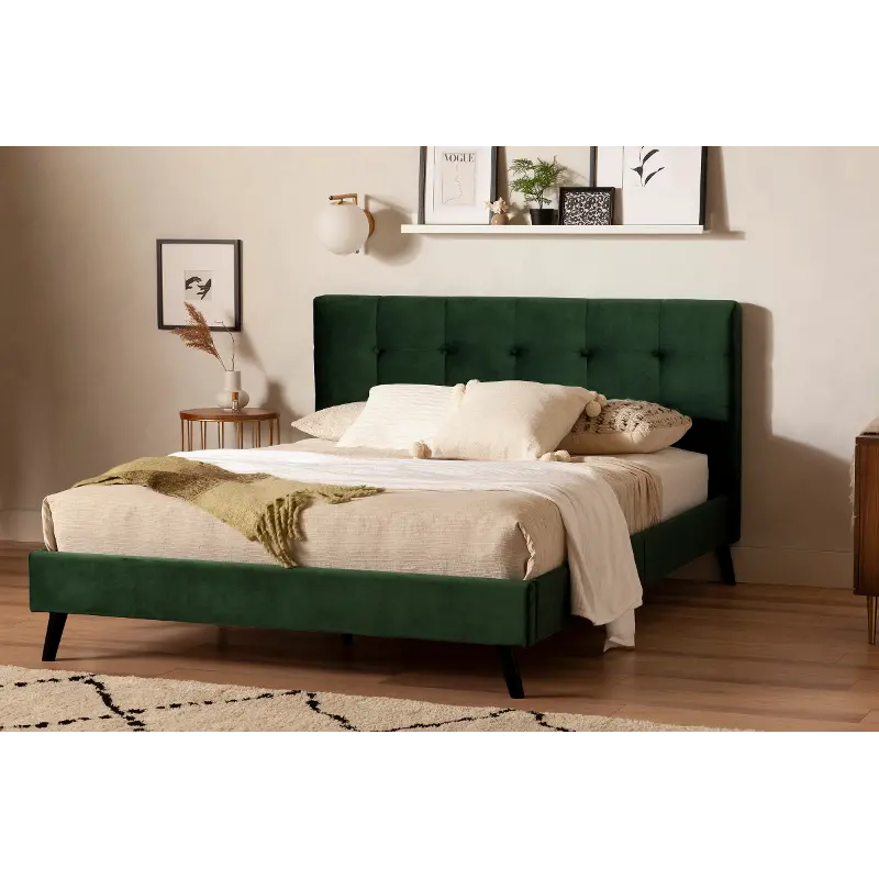 13741 Maliza Dark Green Queen Upholstered Platform Bed - South Shore
