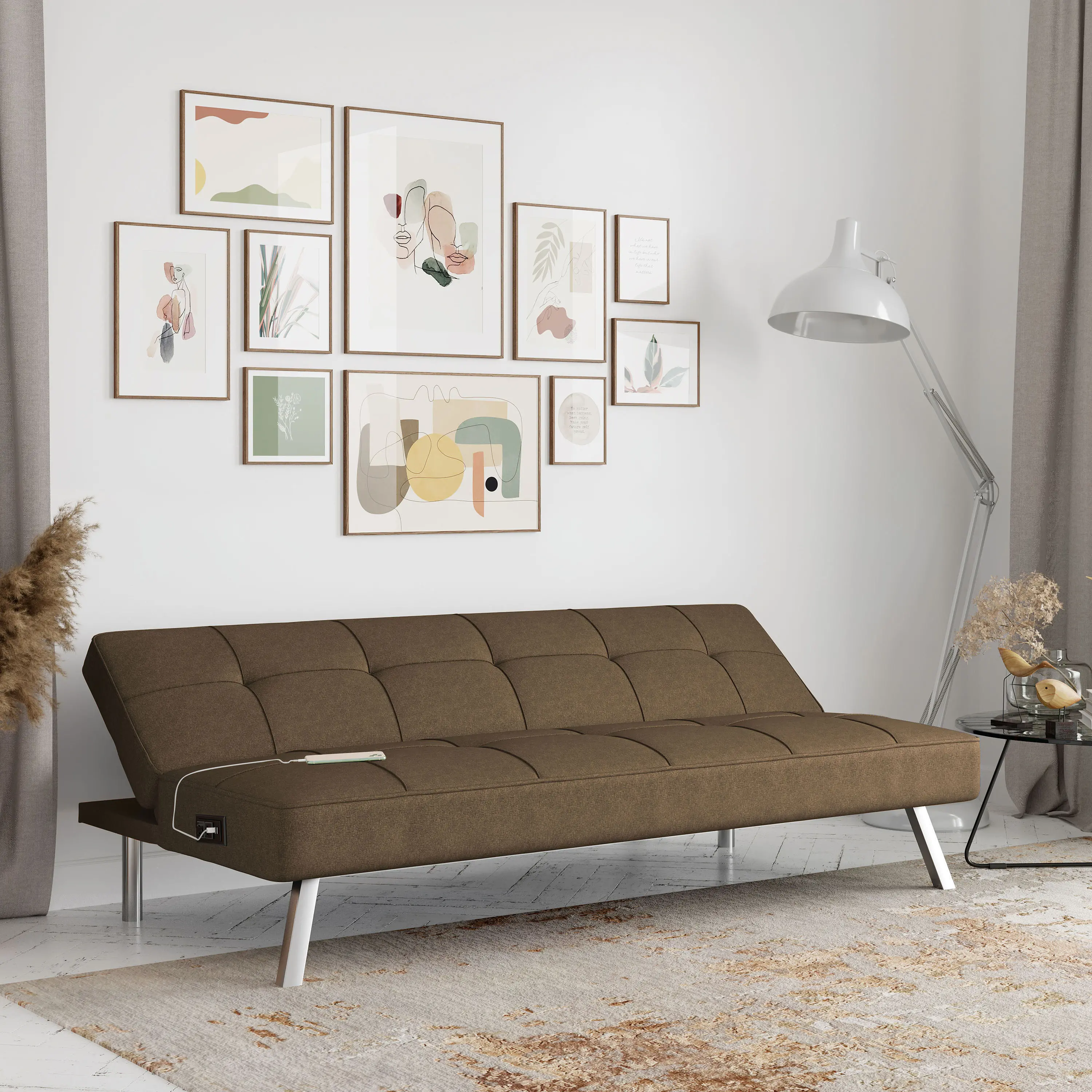 Serta Coraline Brown Convertible Sofa with Power Station-2