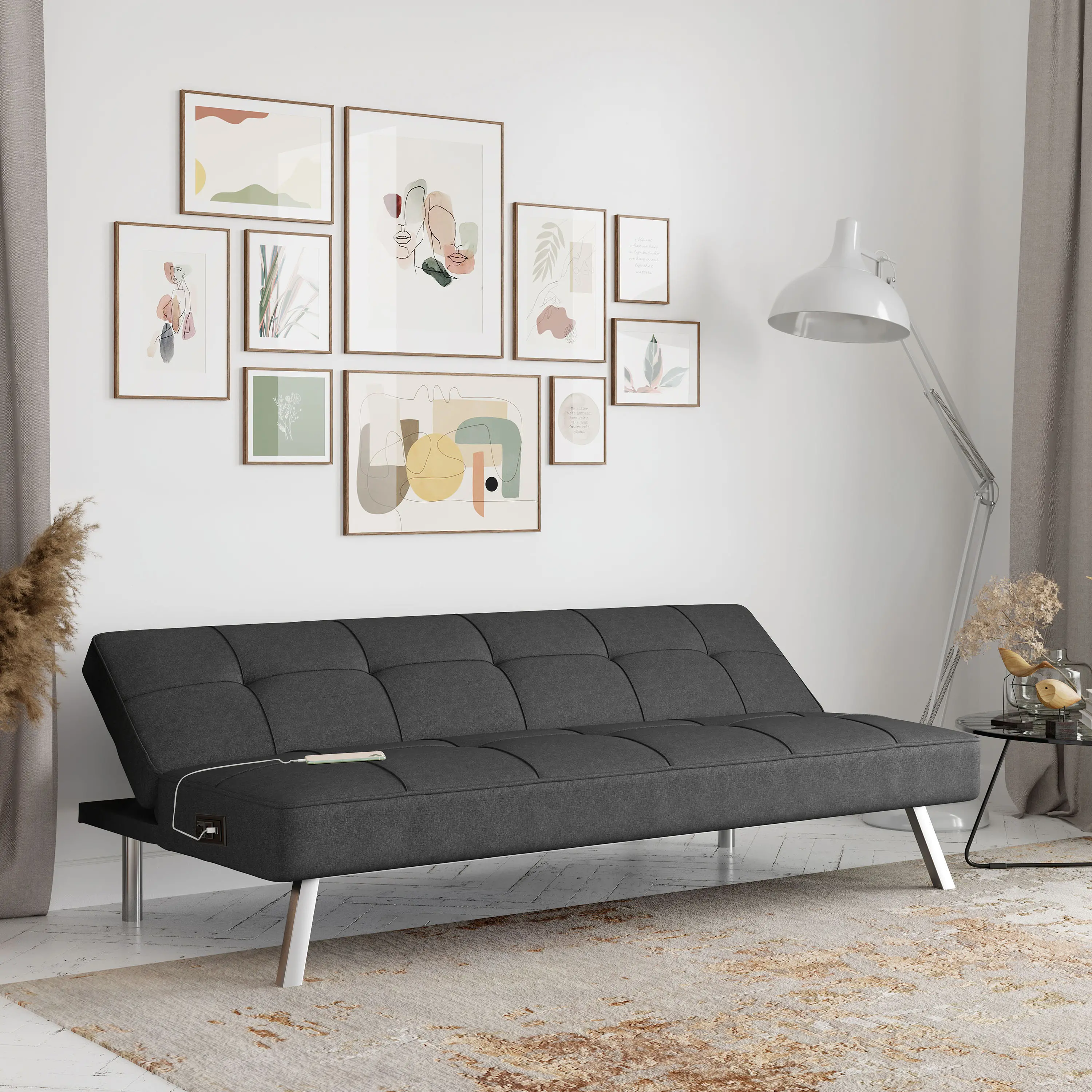 Serta Coraline Charcoal Convertible Sofa with Power Station-1