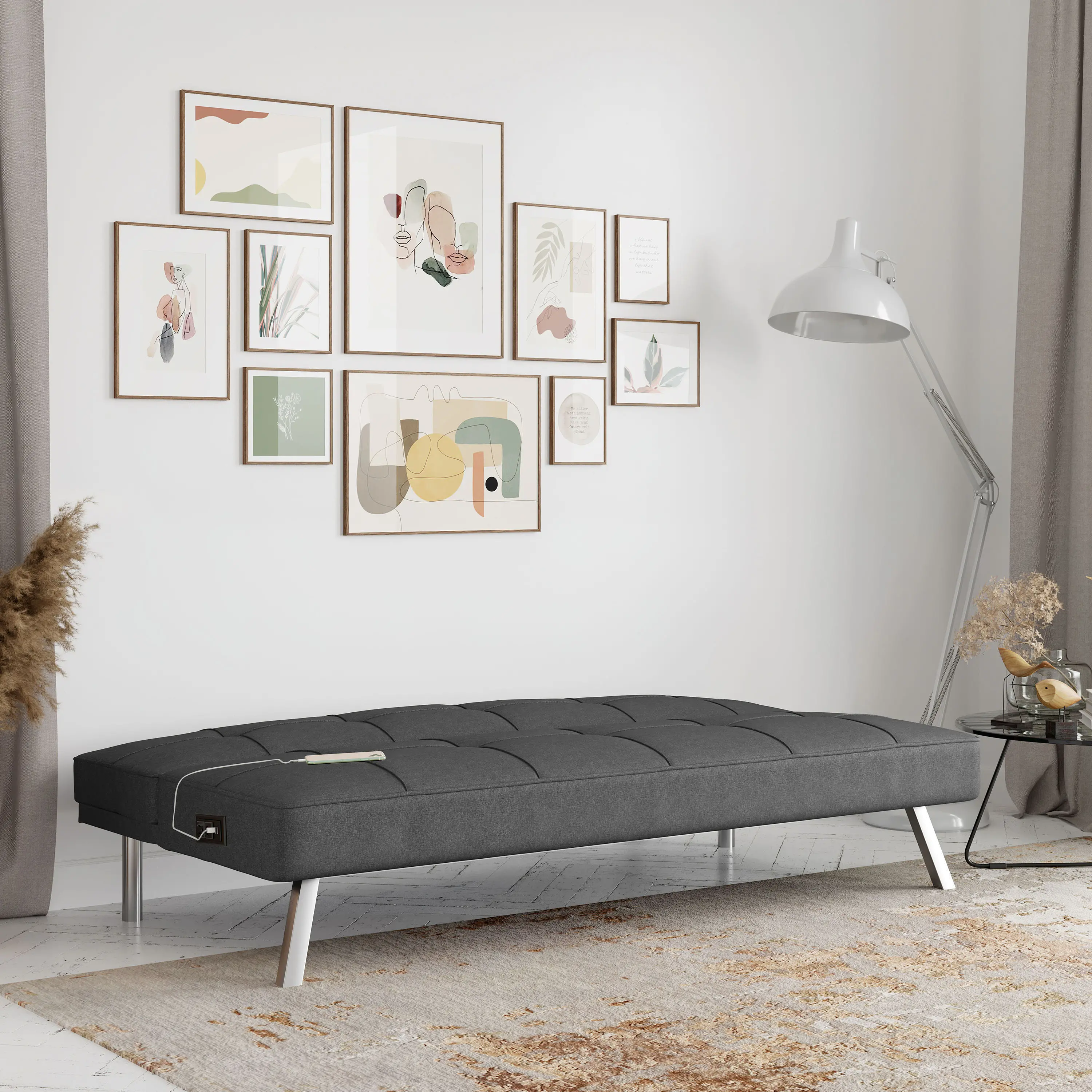 Serta Coraline Charcoal Convertible Sofa with Power Station-2