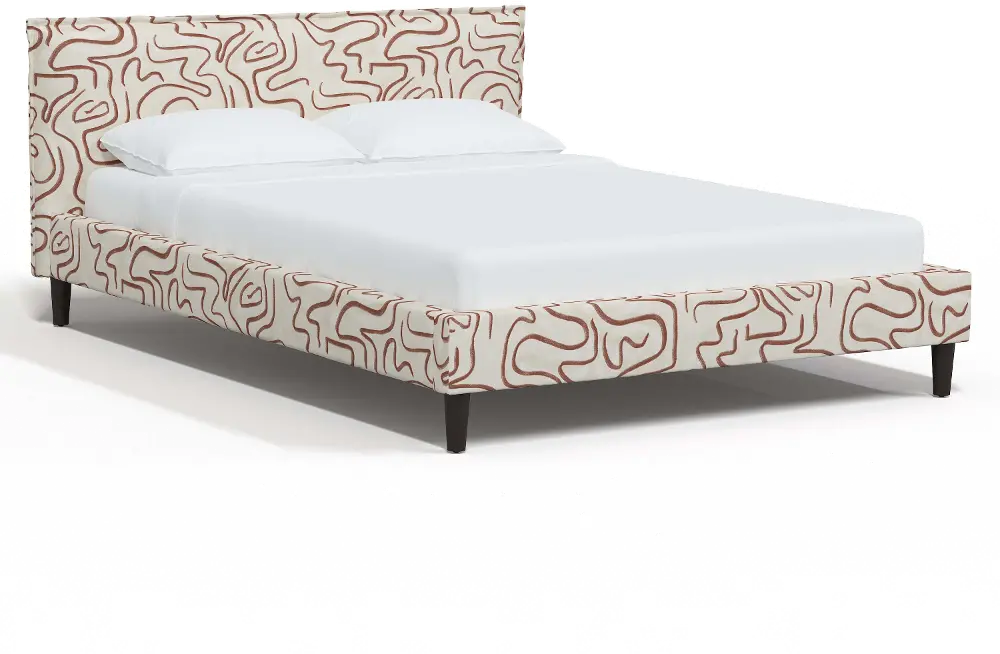 1371BEDEVLRSTOGA Maeve Rust Abstract Print Full Platform Bed - Skyline Furniture-1