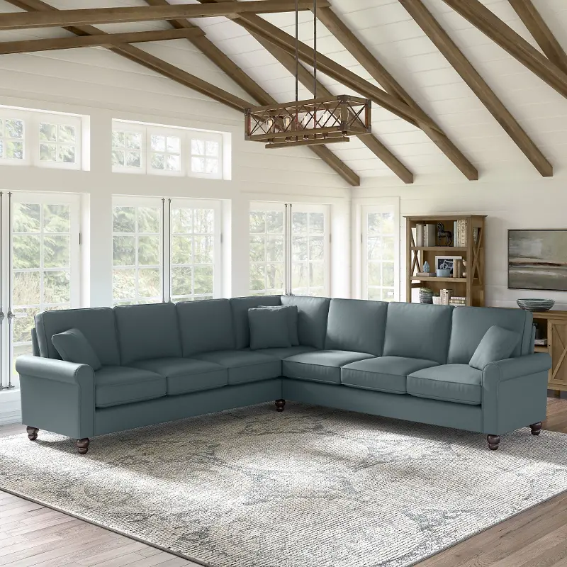 Hudson Blue Herringbone L Shaped Sectional Couch RC Willey