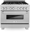 RAS-SN-36 ZLINE 4.6 cu ft Dual Fuel Range - 36 W DuraSnow Stainless Steel 36 Inch