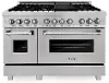RAS-SN-48 ZLINE 6 cu ft Dual Fuel Double Oven Range - 48 W DuraSnow Stainless Steel