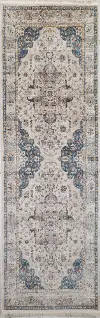 Gamaliel Blue and Ivory Bohemian 8 Foot Runner Rug