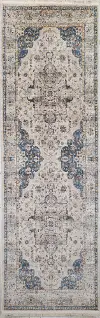 C192-IV-2.6X8-CN110 Gamaliel Blue and Ivory Bohemian 8 Foot Runner Rug