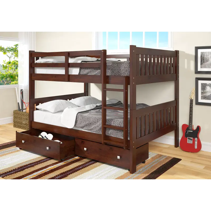 Mission Cappuccino Full-over-Full Bunk Bed with Drawers