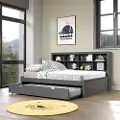 Gray Full Bookcase Daybed with Trundle
