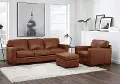 Chatsworth Brown Leather 3 Piece Living Room Set with Ottoman