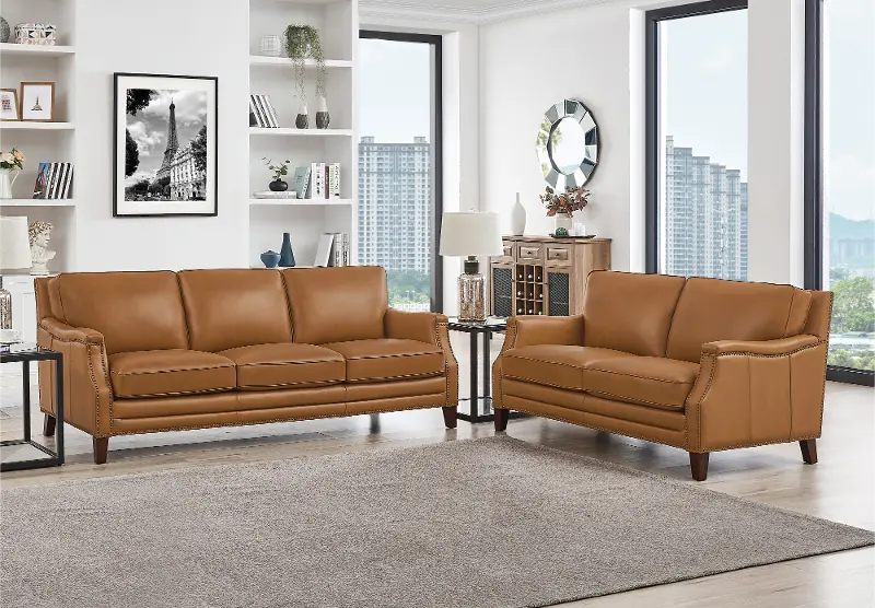 Vibrere kompleksitet sværd Romano Brown Leather 2 Piece Living Room Set - Sofa & Loveseat | RC Willey