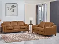 Ballari Cognac Brown Leather 2 Piece Living Room Set - Sofa & Loveseat