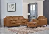 Ballari Cognac Brown Leather 3 Piece Living Room Set with Ottoman - Amax Leather