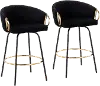 B26-CLAIRE2-SWVG_BKVBK2 Claire Glam Gold & Black Velvet Barstool Stool, Set of 2